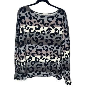 Oddy Knit Top Womens Large Animal Print Striped Super Soft Long Sleeve